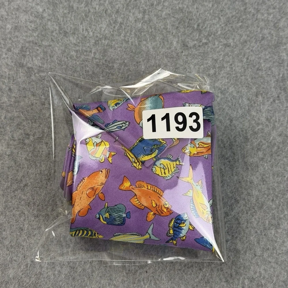 Vintage Gucci Tropical Fish Silk Tie Purple Novelty Made Italy Designer 56x3.75